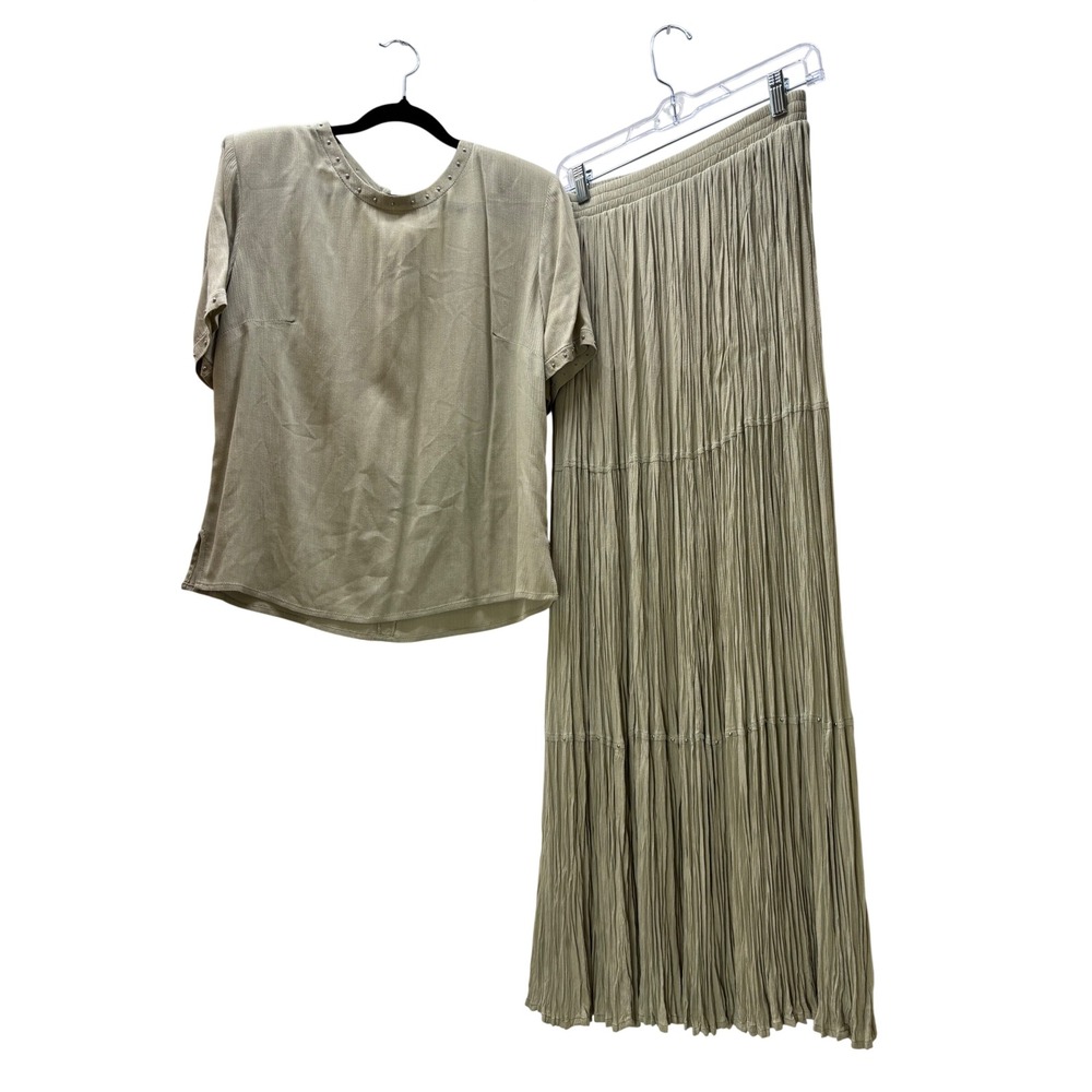 Vintage Patricia Wolf Sage Green Studded Blouse/ Maxi Skirt Set Size Small